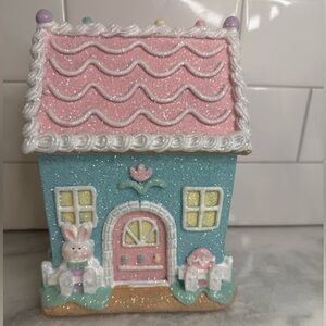 Glitter Easter Bunny Pastel Gingerbread House Decoration. New